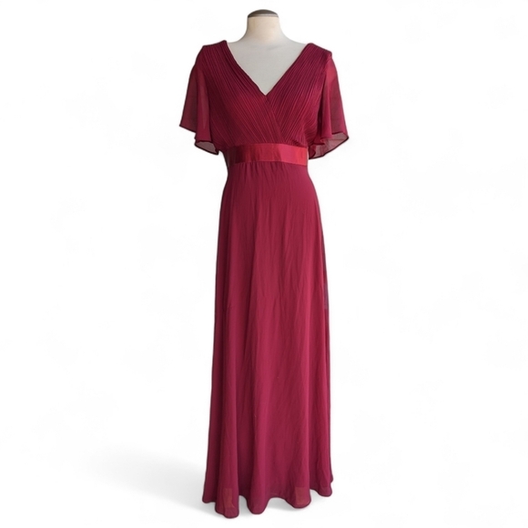 Brand New Chiffon Double V Neck Flared Sleeve Floor Length Evening Dress / Gown - Picture 2 of 13